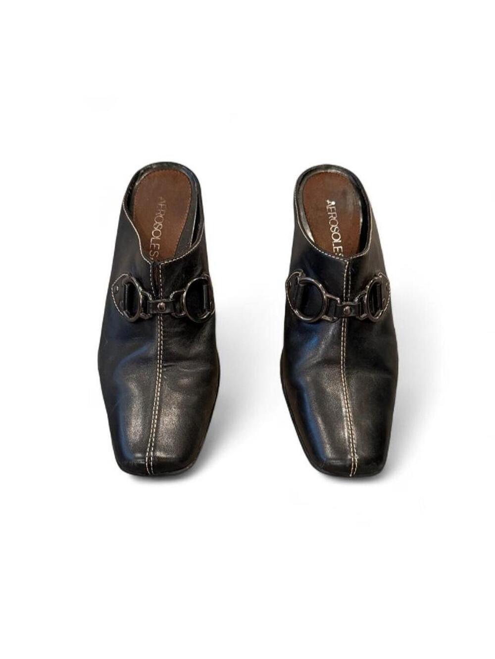 Y2K Aerosoles Black Leather Buckle Mules